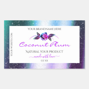Floral Teal Purple Glitter White Product Labels