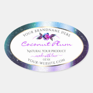 Floral Teal Purple Glitter White Product Labels