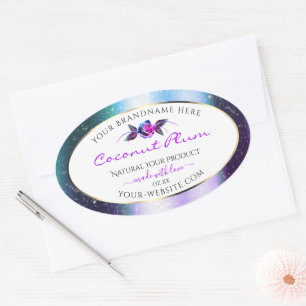 Floral Teal Purple Glitter White Product Labels