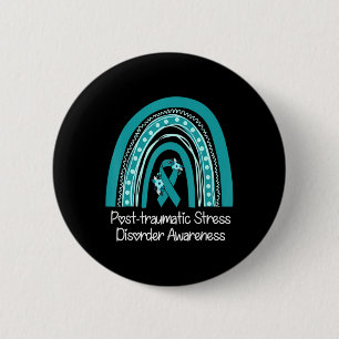 Floral Teal Ribbon Rainbow Warrior Ptsd Awareness  6 Cm Round Badge