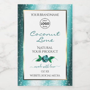 Floral Teal White Product Labels Soft Glitter Logo