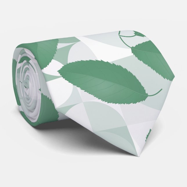 Floral Teal & White Tropical Leaves Pattern Tie (Rolled)