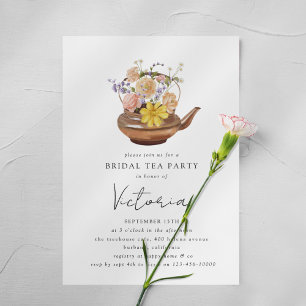 Floral Teapot Bridal Shower Tea Party Invitation