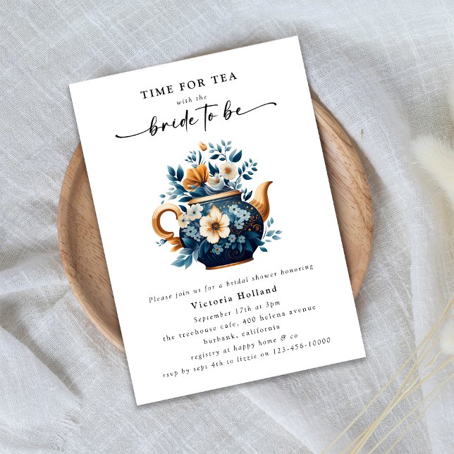 Floral Teapot Bridal Shower Tea Party Invitation (Creator Uploaded)