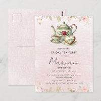 Floral Teapot Bridal Shower Tea Party Invitation