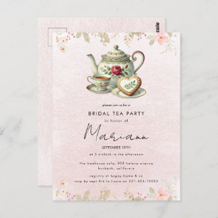 Floral Teapot Bridal Shower Tea Party Invitation Postcard