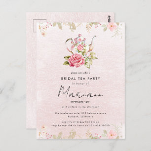Floral Teapot Bridal Shower Tea Party Invitation Postcard