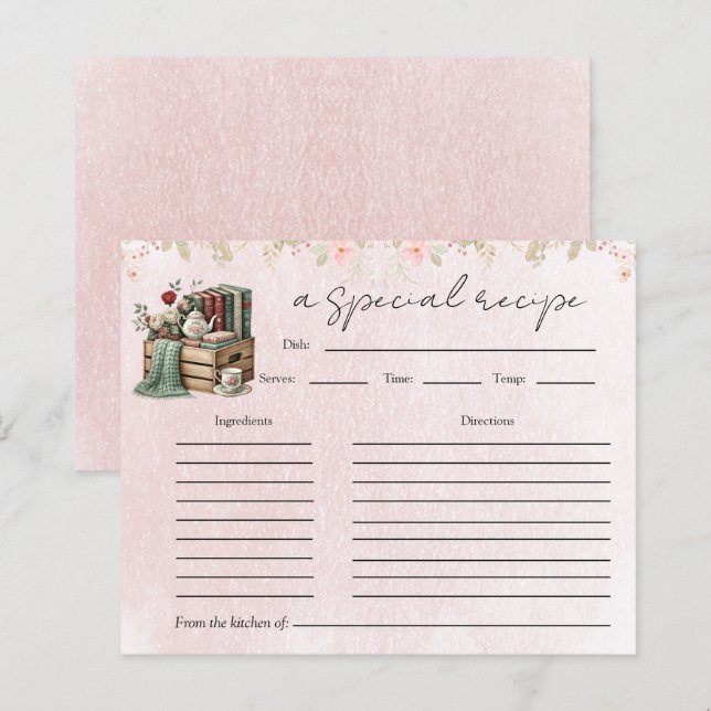Floral Teapot Bridal Shower Tea Party Recipe Card (Front/Back)
