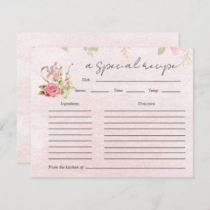 Floral Teapot Bridal Shower Tea Party Recipe Card