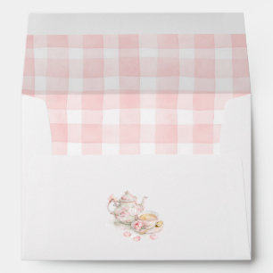 Floral Teapot Cup Of Tea Pink Bow Gingham Envelope