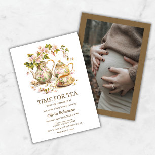 Floral Teapot Photo Time for Tea Baby Shower Invitation