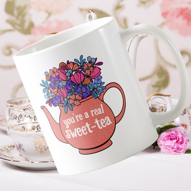 Floral Teapot Sweet Tea Personalised Party Favour Coffee Mug (Creator Uploaded)