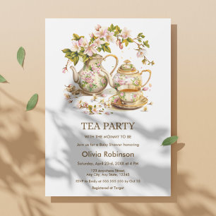 Floral Teapot Tea Party Time for Tea Baby Shower Invitation