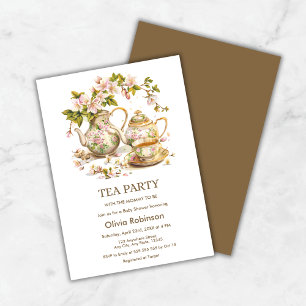 Floral Teapot Tea Party Time for Tea Baby Shower  Invitation