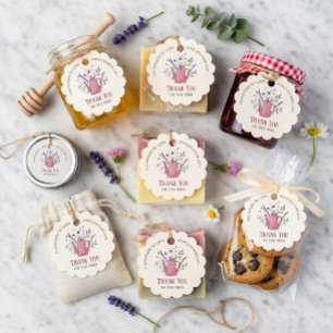 Floral Teapot "Thank You for Your Order" Scalloped Favour Tags