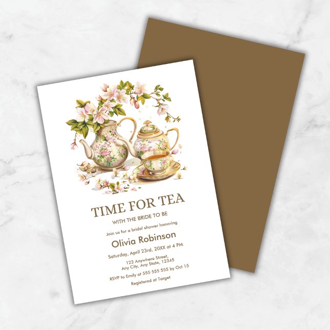 Floral Teapot Time for Tea Bridal Shower  Invitation (Floral Teapot Time for Tea Bridal Shower Invitation )