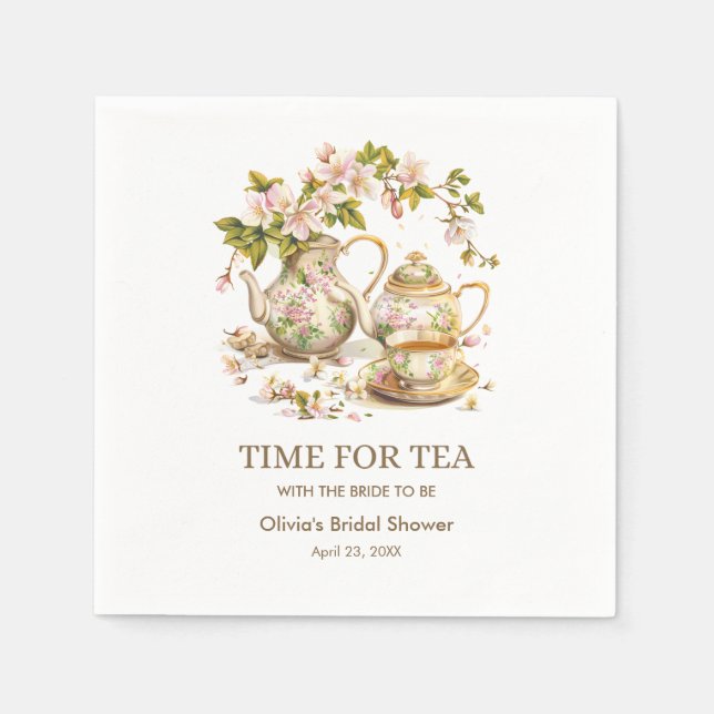 Floral Teapot Time for Tea Bridal Shower  Napkin (Front)