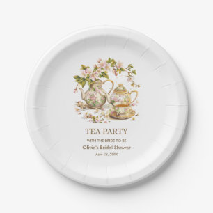 Floral Teapot Time for Tea Bridal Shower Paper Plate