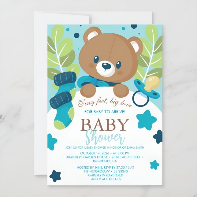  Floral Teddy Bear Baby Shower Invitation Neutral  (Creator Uploaded)