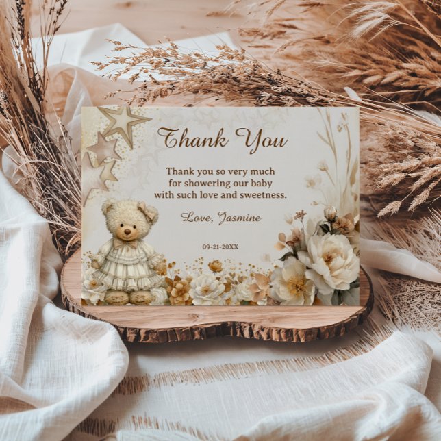 Floral Teddy Bear Baby Shower Thank You Card (Creator Uploaded)