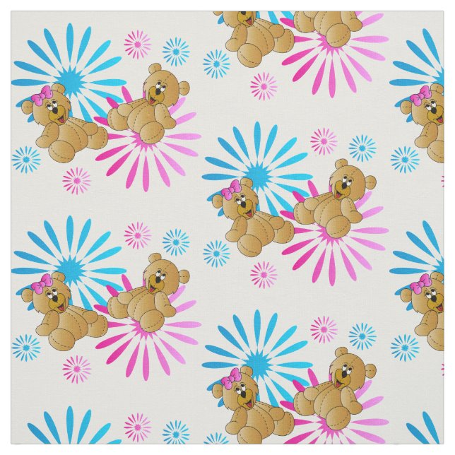 Floral Teddy Bear | Changeable Background Colour Fabric (Swatch)