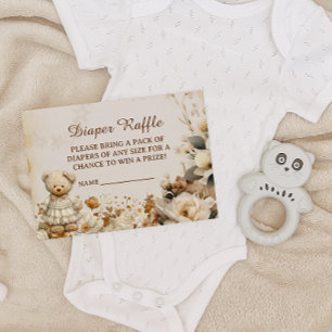 Floral Teddy Bear Diaper Raffle Baby Shower Card
