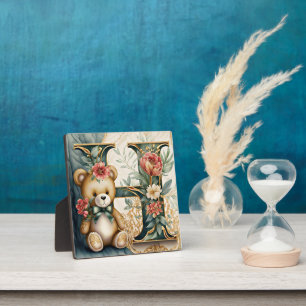 FLoral Teddy Bear letter H Plaque