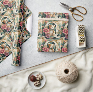 FLoral Teddy Bear letter Q Wrapping Paper