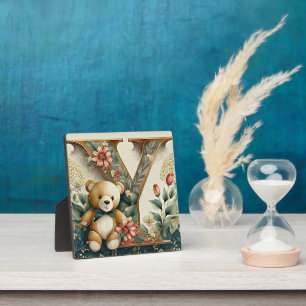 FLoral Teddy Bear letter Y Plaque