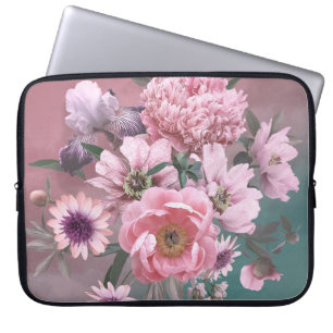 Floral template. Beautiful flowers peonies and iri Laptop Sleeve
