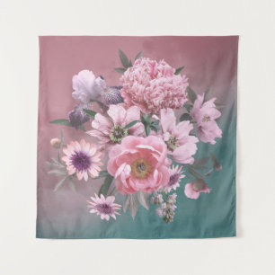 Floral template. Beautiful flowers peonies and iri Tapestry
