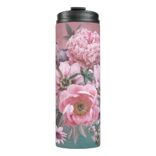 Floral template. Beautiful flowers peonies and iri Thermal Tumbler