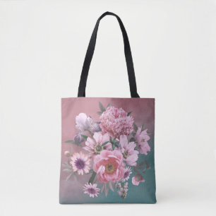 Floral template. Beautiful flowers peonies and iri Tote Bag