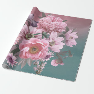 Floral template. Beautiful flowers peonies and iri Wrapping Paper