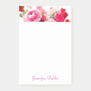Floral Template Watercolor Roses Hand Script Name Post-it Notes