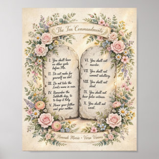 Floral Ten Commandments Poster