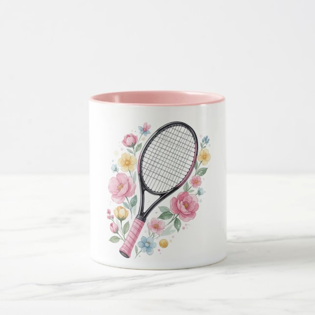 Floral Tennis Mug Girly Tennis Lover Gift (Center)