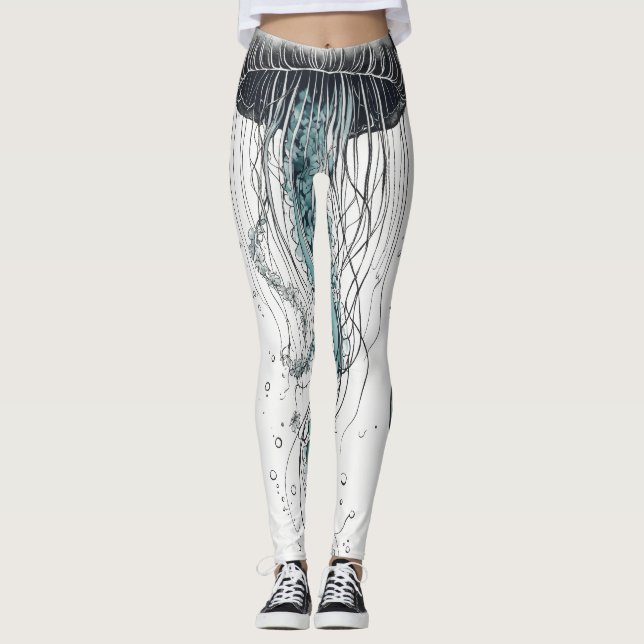"Floral Tentacles: Monochrome Medusa" Leggings (Front)