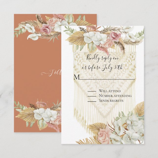 Floral Terra Cotta Pampas Grass Rose Greenery RSVP Card (Front/Back)