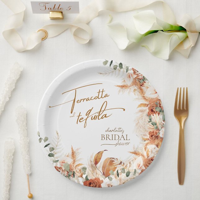 Floral Terracotta and tequila Bridal Paper Plate (Creator Uploaded)