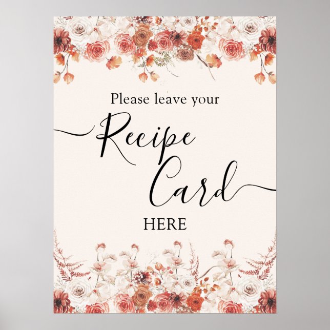 Floral Terracotta Autumn Bridal Shower Recipe Card Poster (Front)
