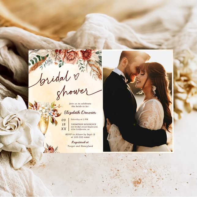 Floral Terracotta Boho Bridal Shower Photo Invitation (Creator Uploaded)