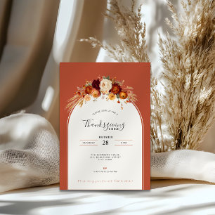 Floral Terracotta Thanksgiving Dinner Feast Party  Invitation