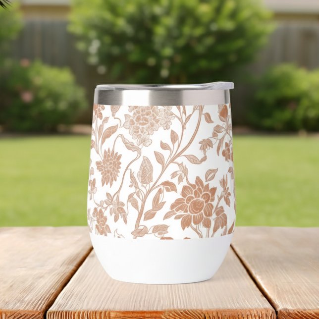 Floral Terracotta Toile Pattern (Add a touch of rustic charm to your houseware collection with this Floral Terracotta Wine Tumbler!)