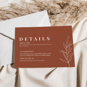 Floral Terracotta Wedding Details Enclosure Card