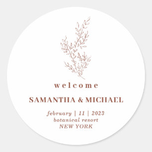 Floral Terracotta Welcome Wedding Elegant Autumn Classic Round Sticker