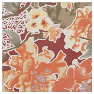 Floral Textile Lace Red Orange Vintage Print Fabric