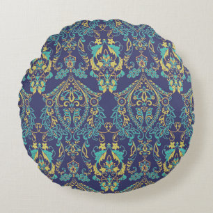Floral textured. Damask Seamless vintage pattern. Round Cushion