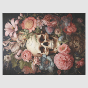 Floral Textured Skull Decoupage Tissue Paper