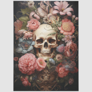 Floral Textured Skull Decoupage Tissue Paper
